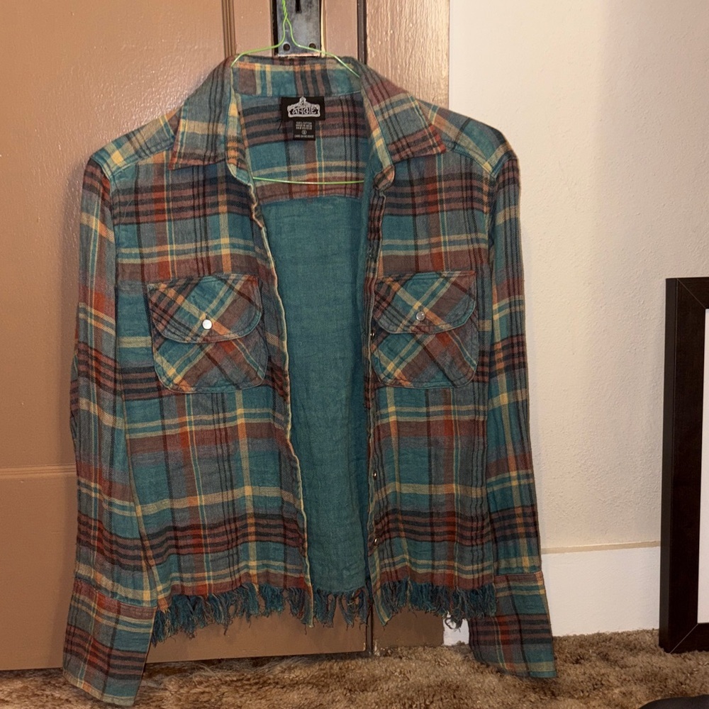 Angie Teal and Brown Plaid Jacket size small